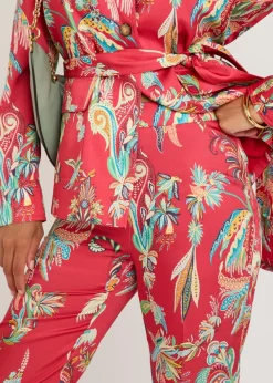 Printed flared-leg satin trousers