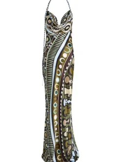 Printed halterneck satin-silk maxi dress