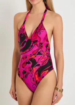 Printed halterneck swimsuit