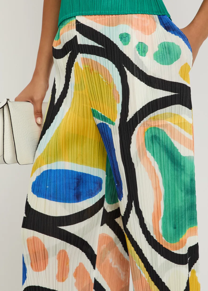 Printed pleated woven cropped trousers