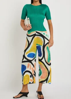 Printed pleated woven cropped trousers