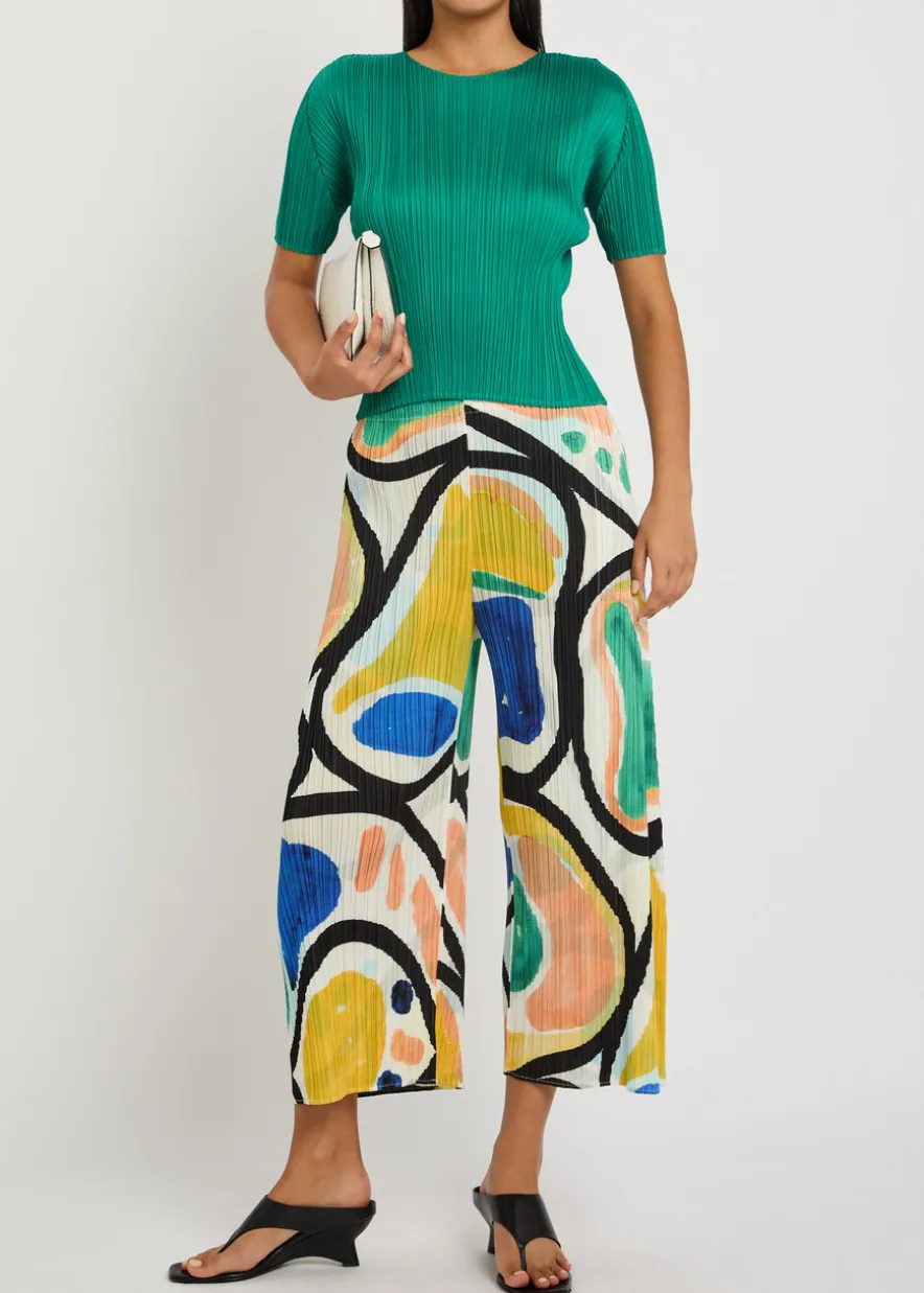 Printed pleated woven cropped trousers