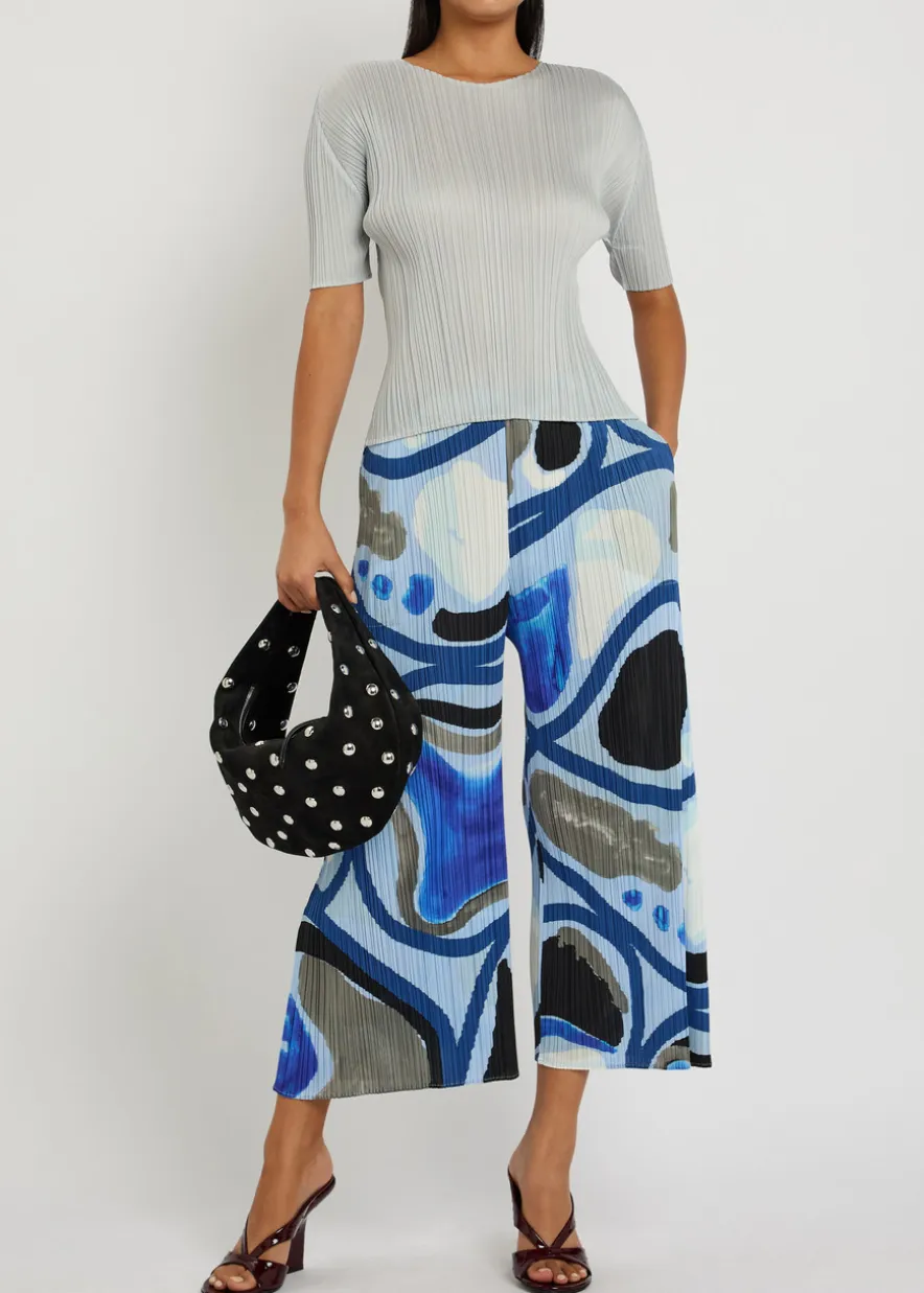 Printed pleated woven cropped trousers