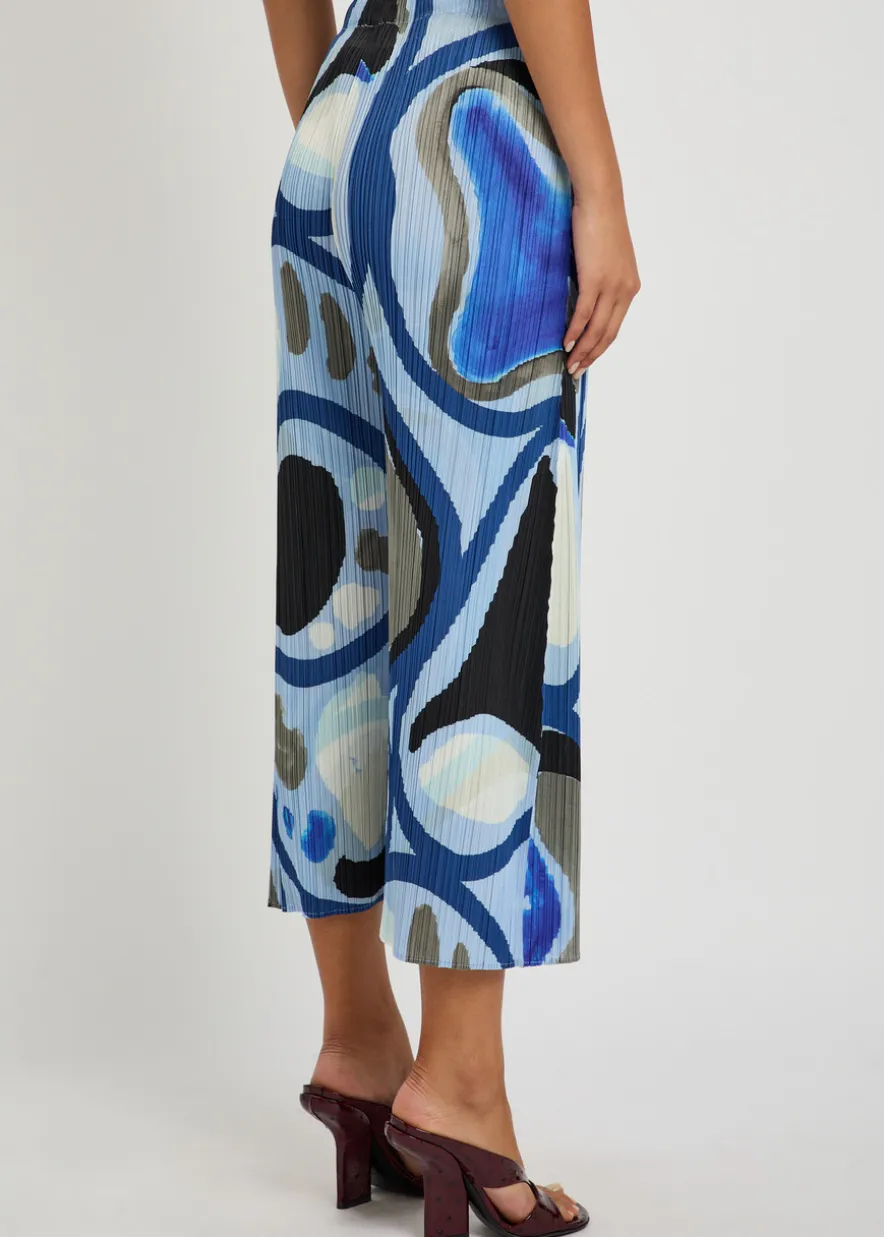 Printed pleated woven cropped trousers