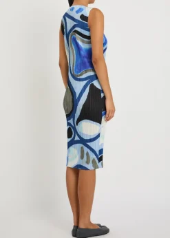 Printed pleated woven midi dress