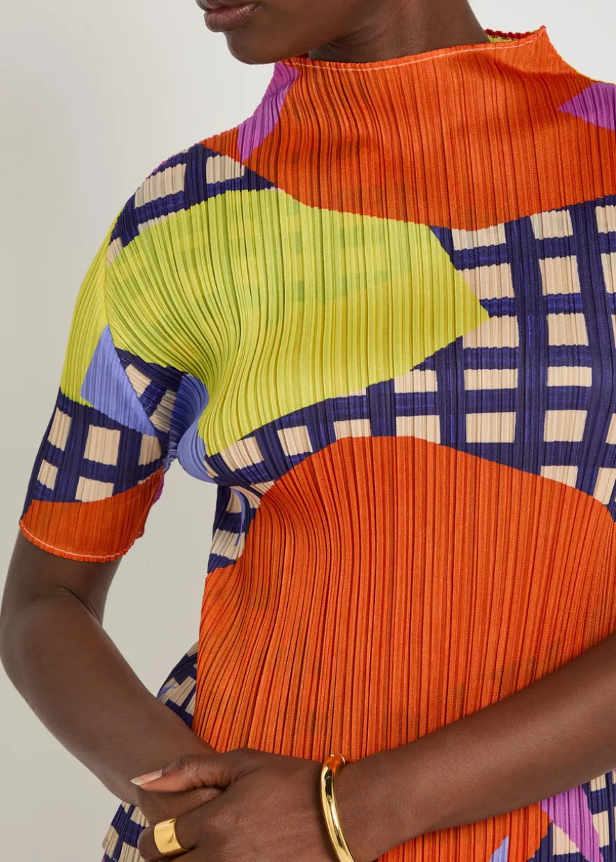 Printed pleated woven top