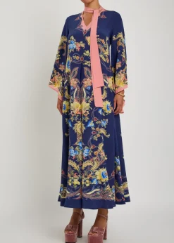 Printed scarf-effect silk maxi dress