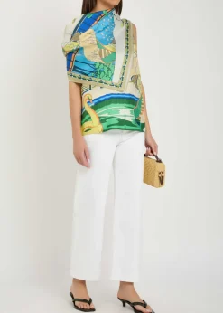 Printed scarf-effect silk top