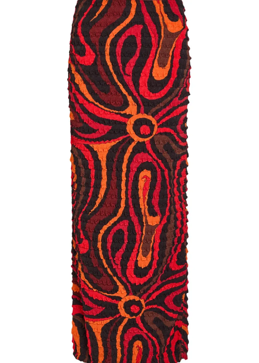 Printed seersucker midi skirt