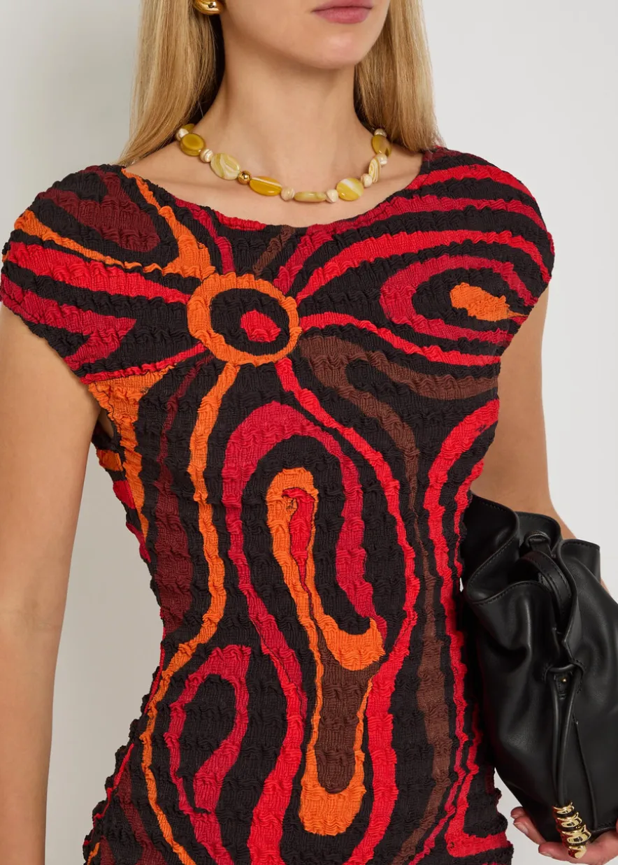 Printed seersucker mini dress