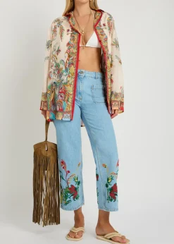 Printed silk cover-up shirt