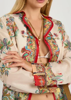Printed silk cover-up shirt