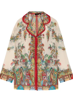 Printed silk cover-up shirt