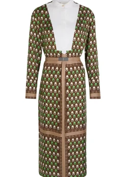 Printed silk midi shirt dress