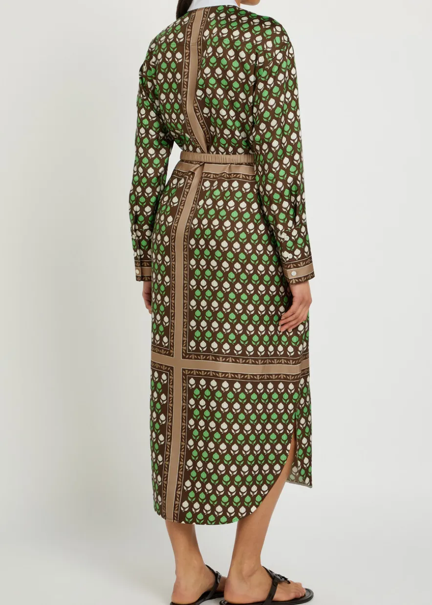 Printed silk midi shirt dress