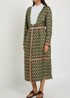 Printed silk midi shirt dress