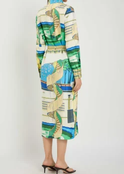 Printed silk midi shirt dress