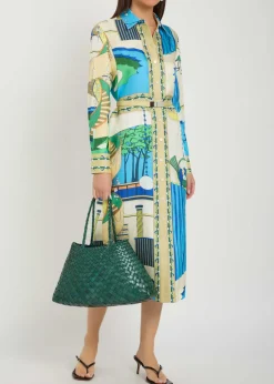 Printed silk midi shirt dress