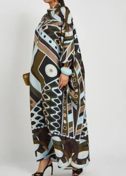 Printed silk-twill maxi kaftan dress