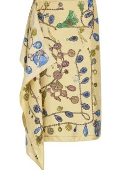 Printed silk-twill midi skirt
