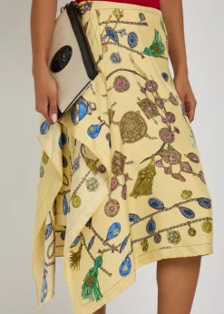 Printed silk-twill midi skirt
