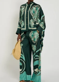 Printed silk-twill palazzo trousers