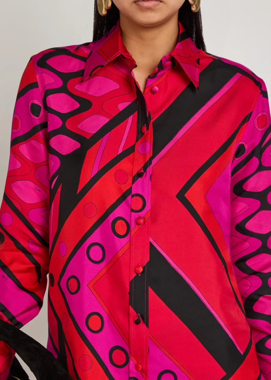 Printed silk-twill shirt