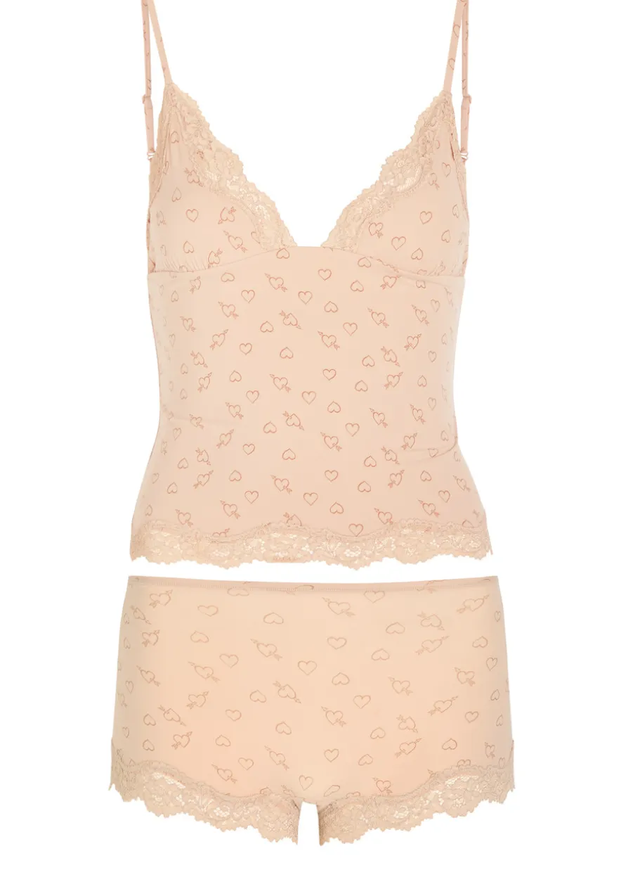 Printed stretch-jersey cami and boyshort set
