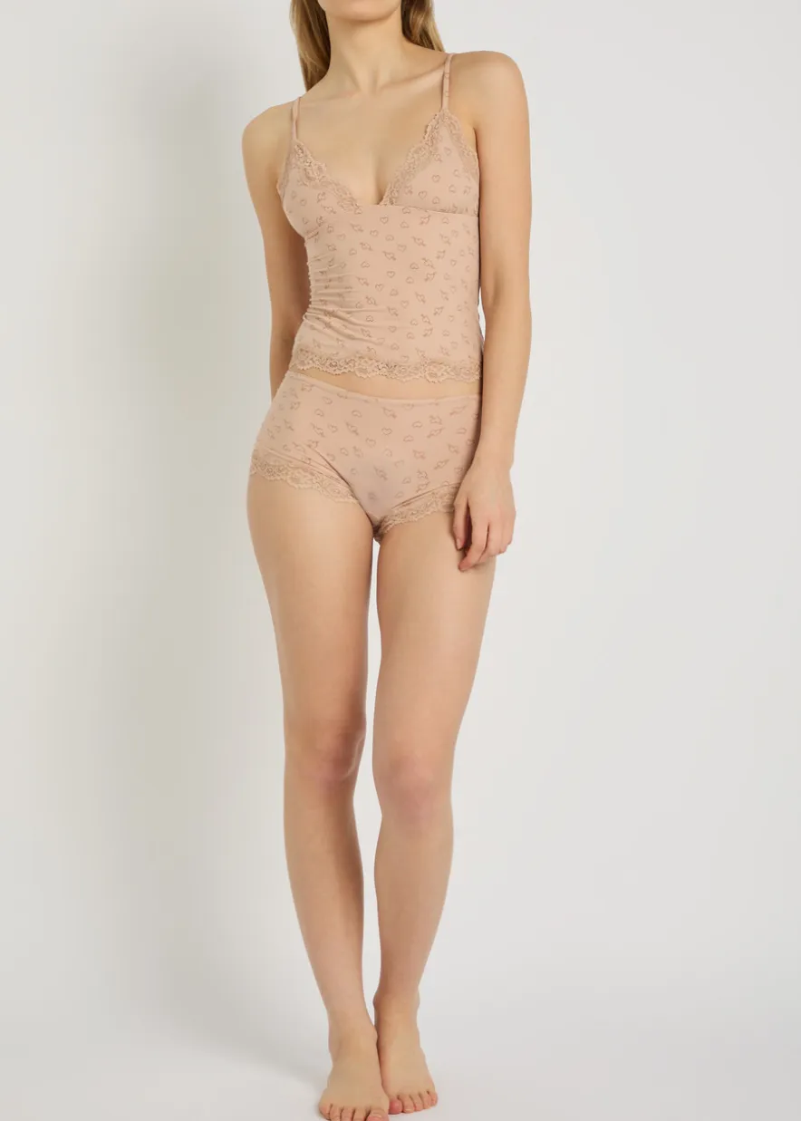 Printed stretch-jersey cami and boyshort set