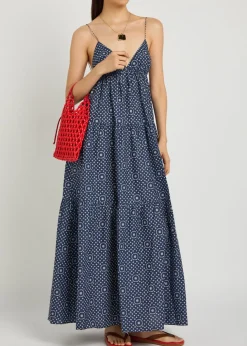 Printed tiered cotton-poplin midi sundress