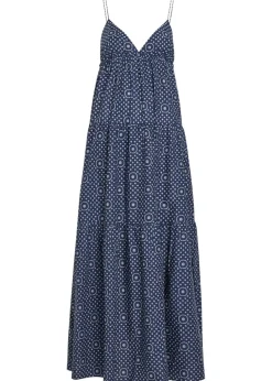 Printed tiered cotton-poplin midi sundress