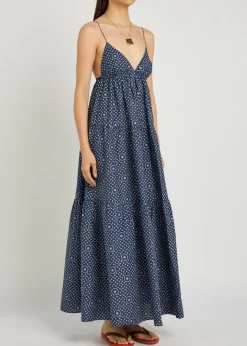 Printed tiered cotton-poplin midi sundress