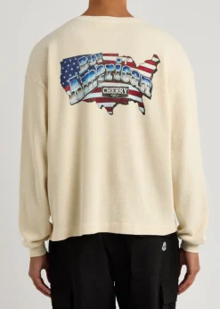 Printed waffle-knit cotton top