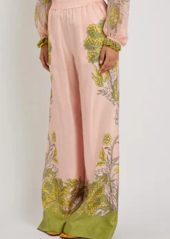Printed wide-leg silk trousers