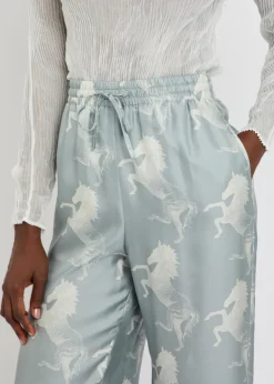 Printed wide-leg silk trousers