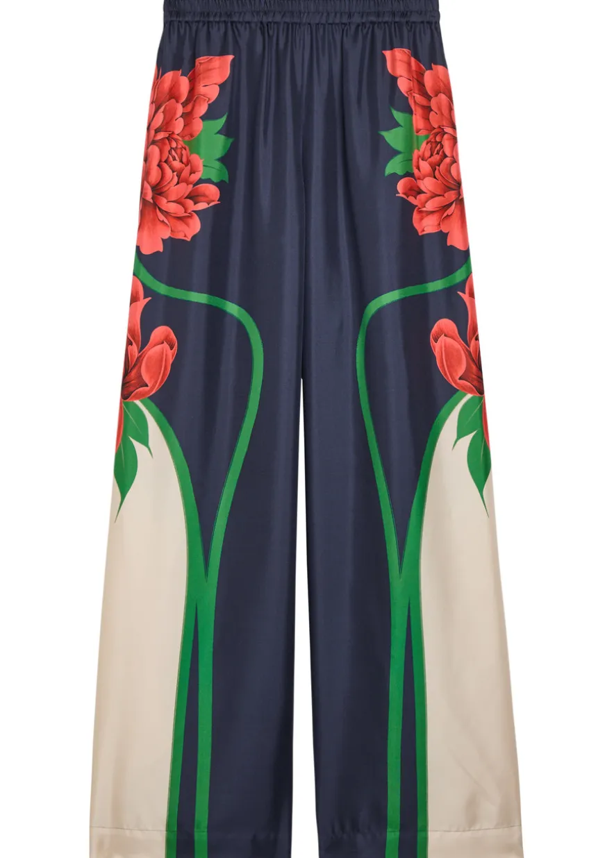 Printed wide-leg silk trousers
