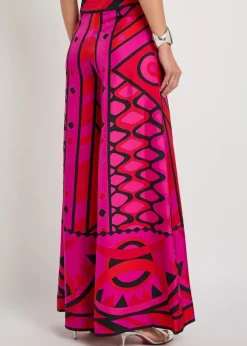 Printed wide-leg silk trousers