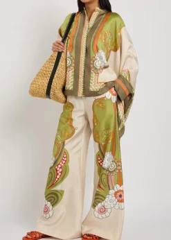Printed wide-leg silk trousers