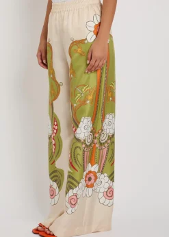 Printed wide-leg silk trousers