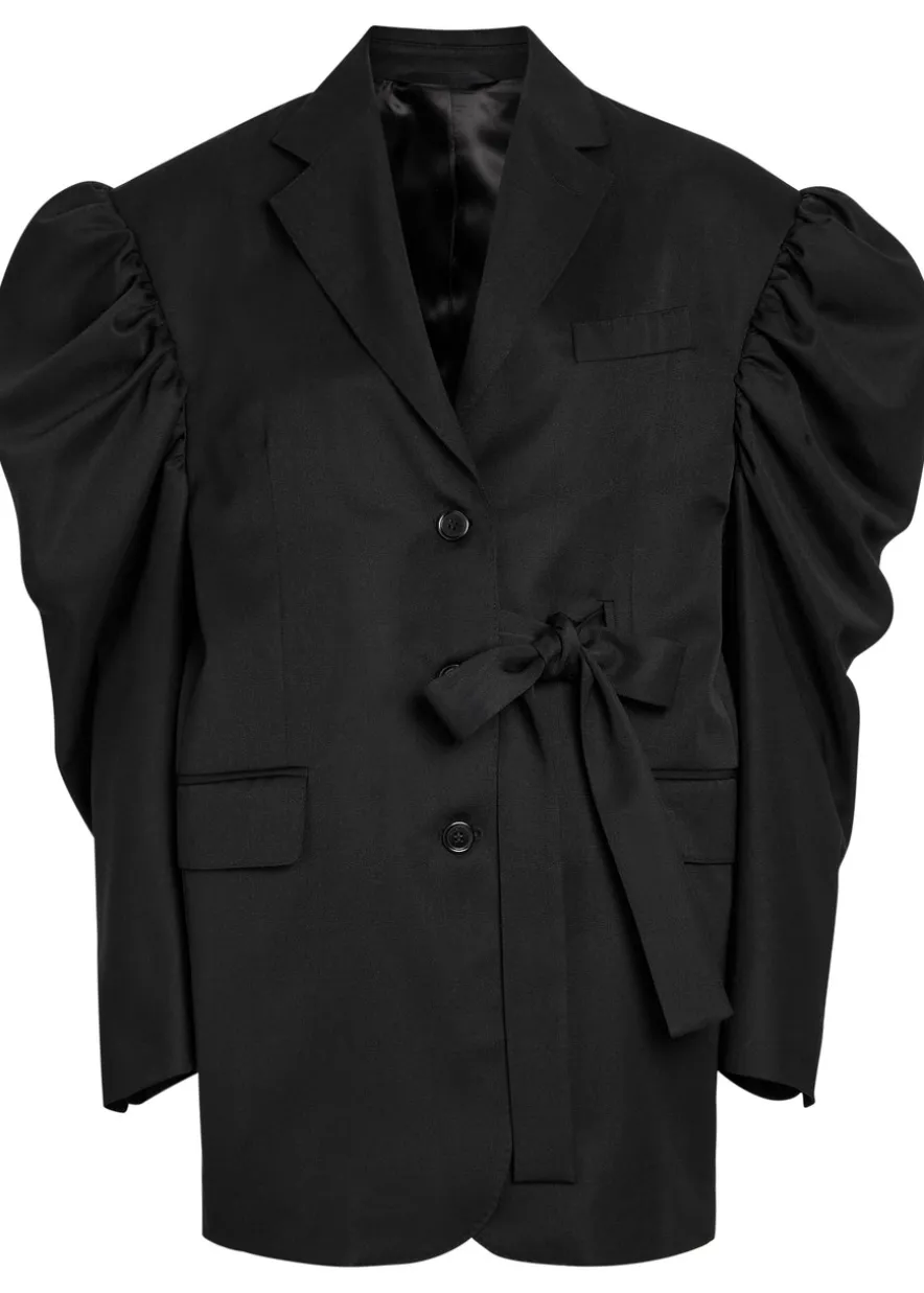 Puff sleeve belted gabardine jacket