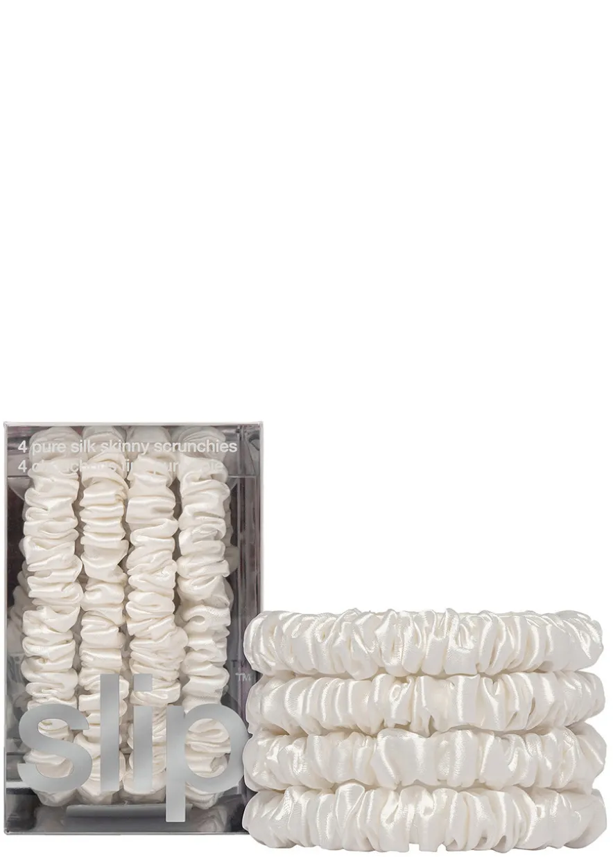 Pure Silk Skinny Scrunchies - White