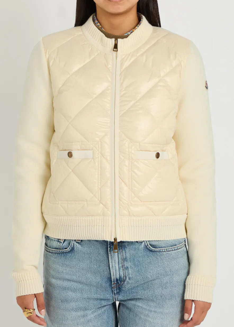Quilted cotton and nylon cardigan