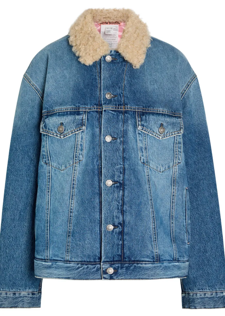 Quilted faux shearling and denim jacket