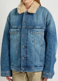 Quilted faux shearling and denim jacket