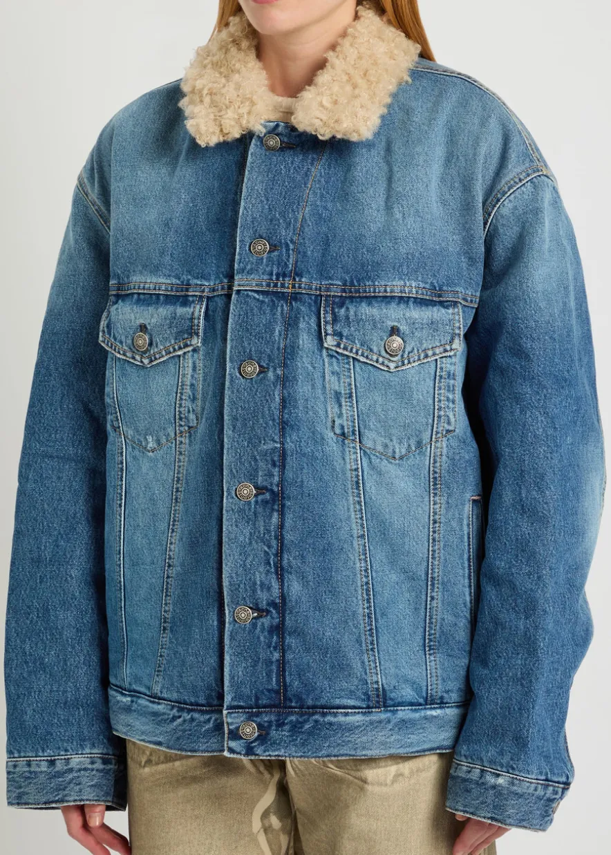 Quilted faux shearling and denim jacket