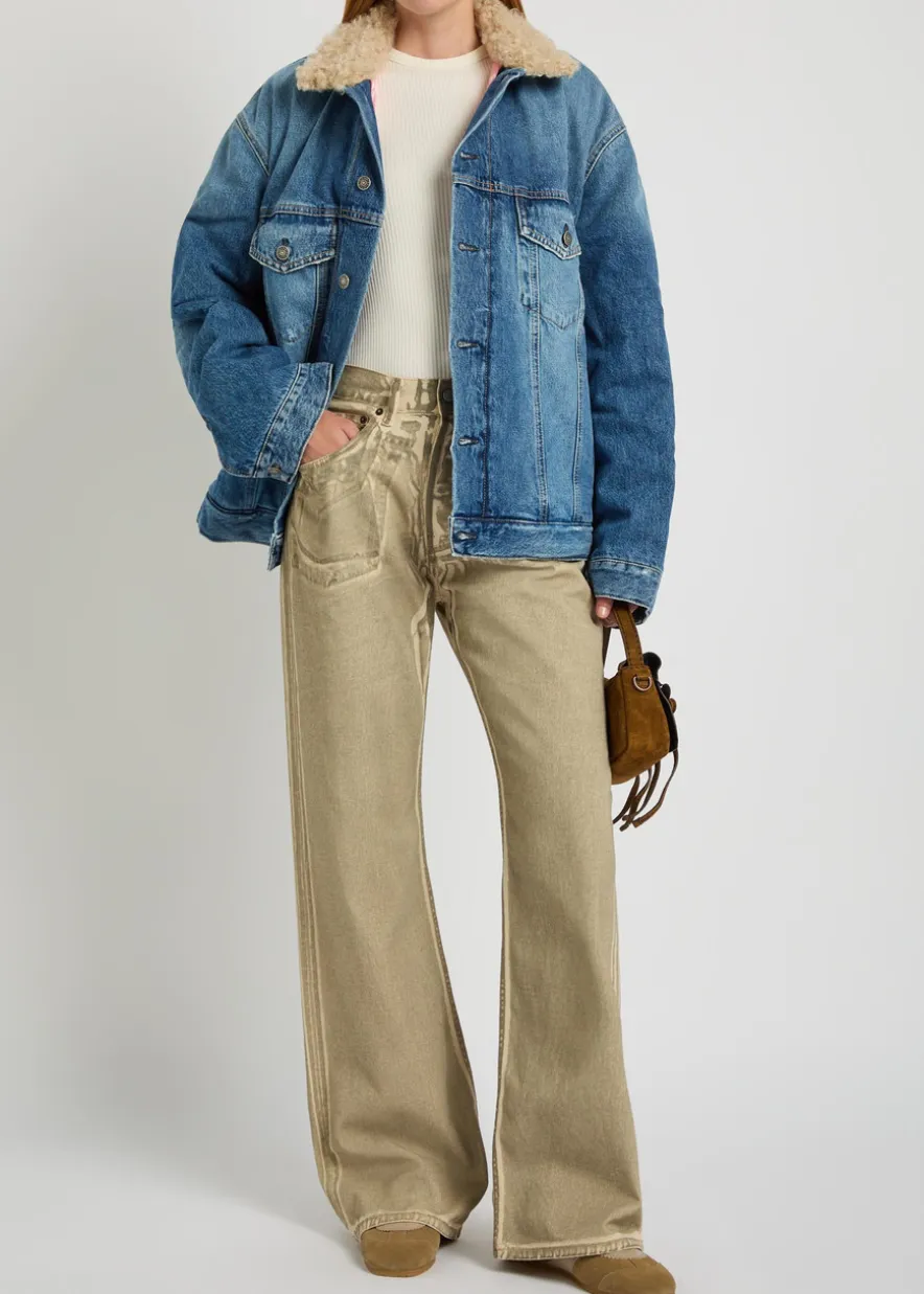 Quilted faux shearling and denim jacket