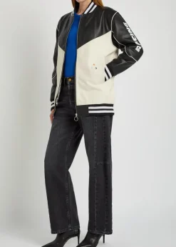 Racing quilted colour-blocked leather bomber jacket