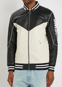 Racing quilted colour-blocked leather bomber jacket