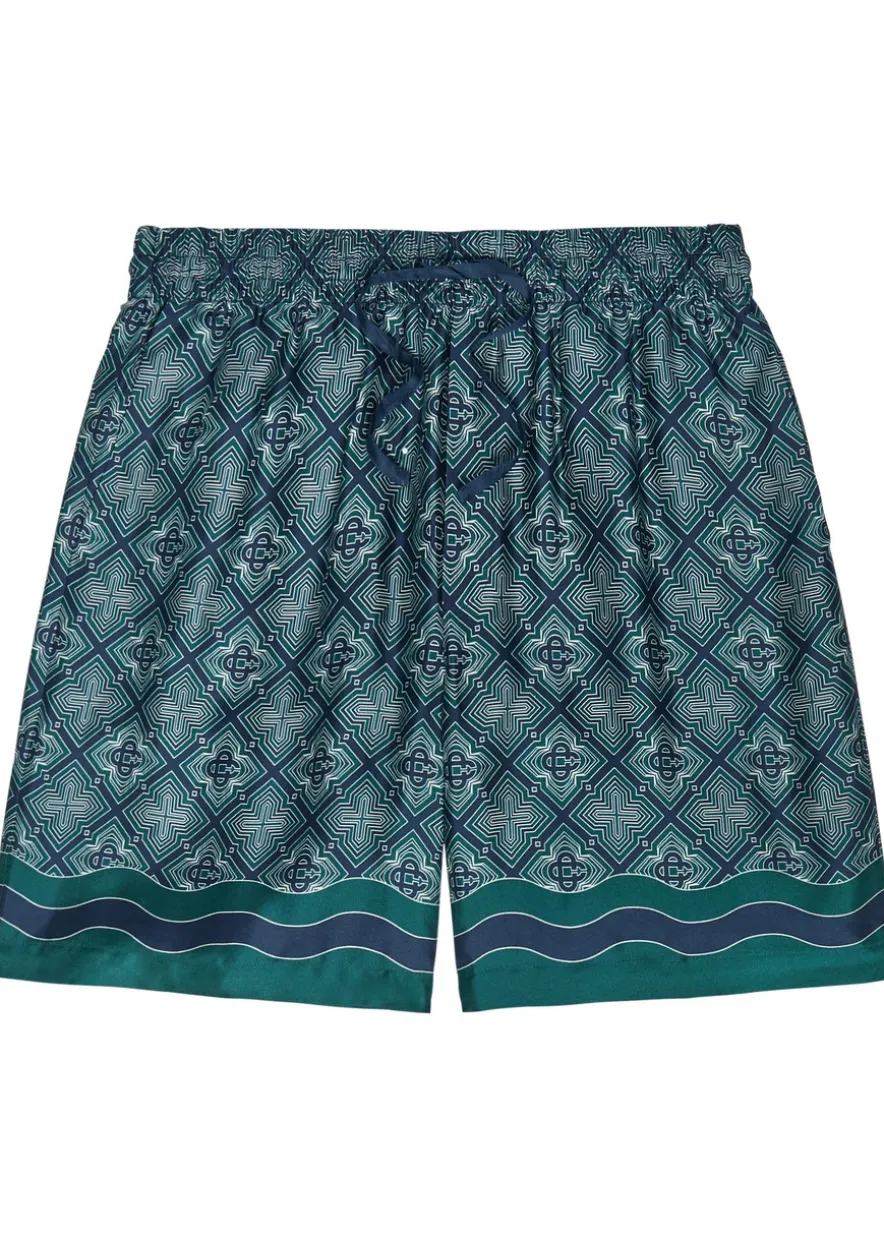 Radiating logo-monogram silk shorts