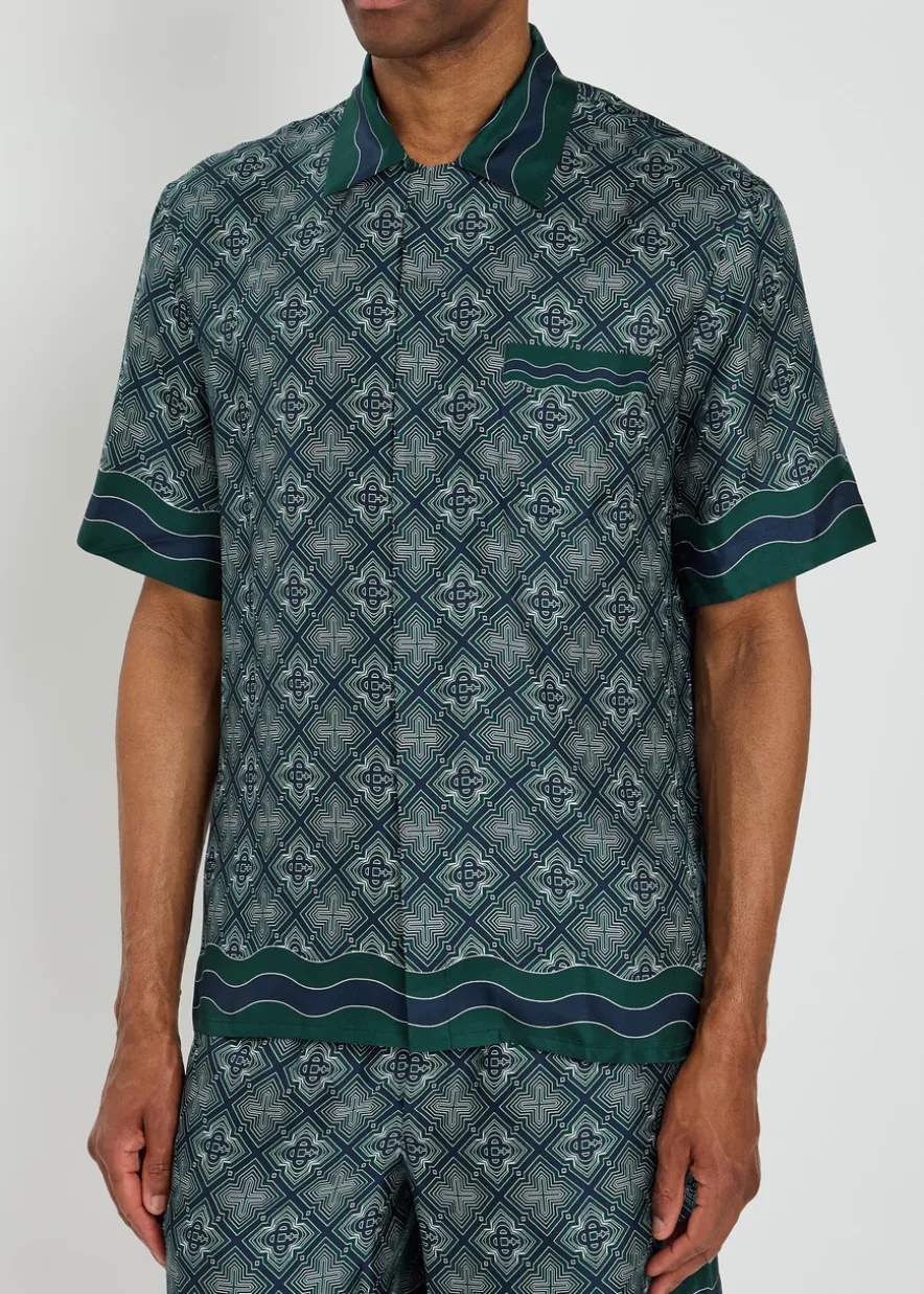 Radiating logo-monogram silk shirt
